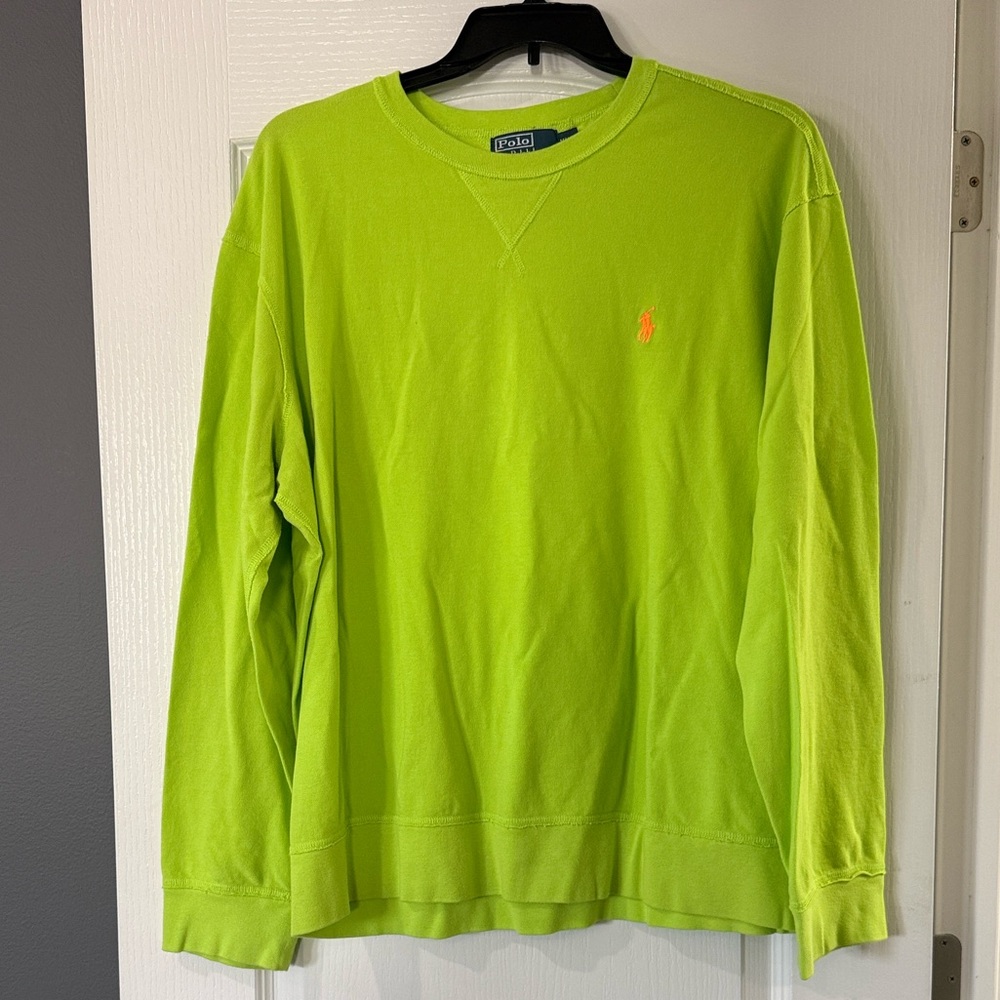 Polo Ralph Lauren Crewneck Sweatshirt Mens XXL Lime Green Orange Small Pony‎